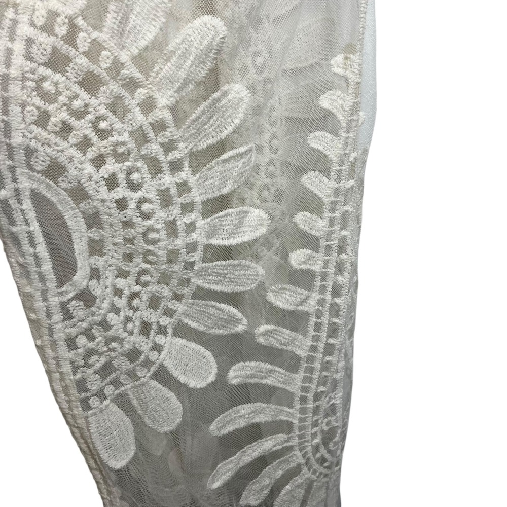 Cream Floral Lace Mesh Duster Cardigan Sheer Boho Longline Coverup One Size - Picture 2 of 6